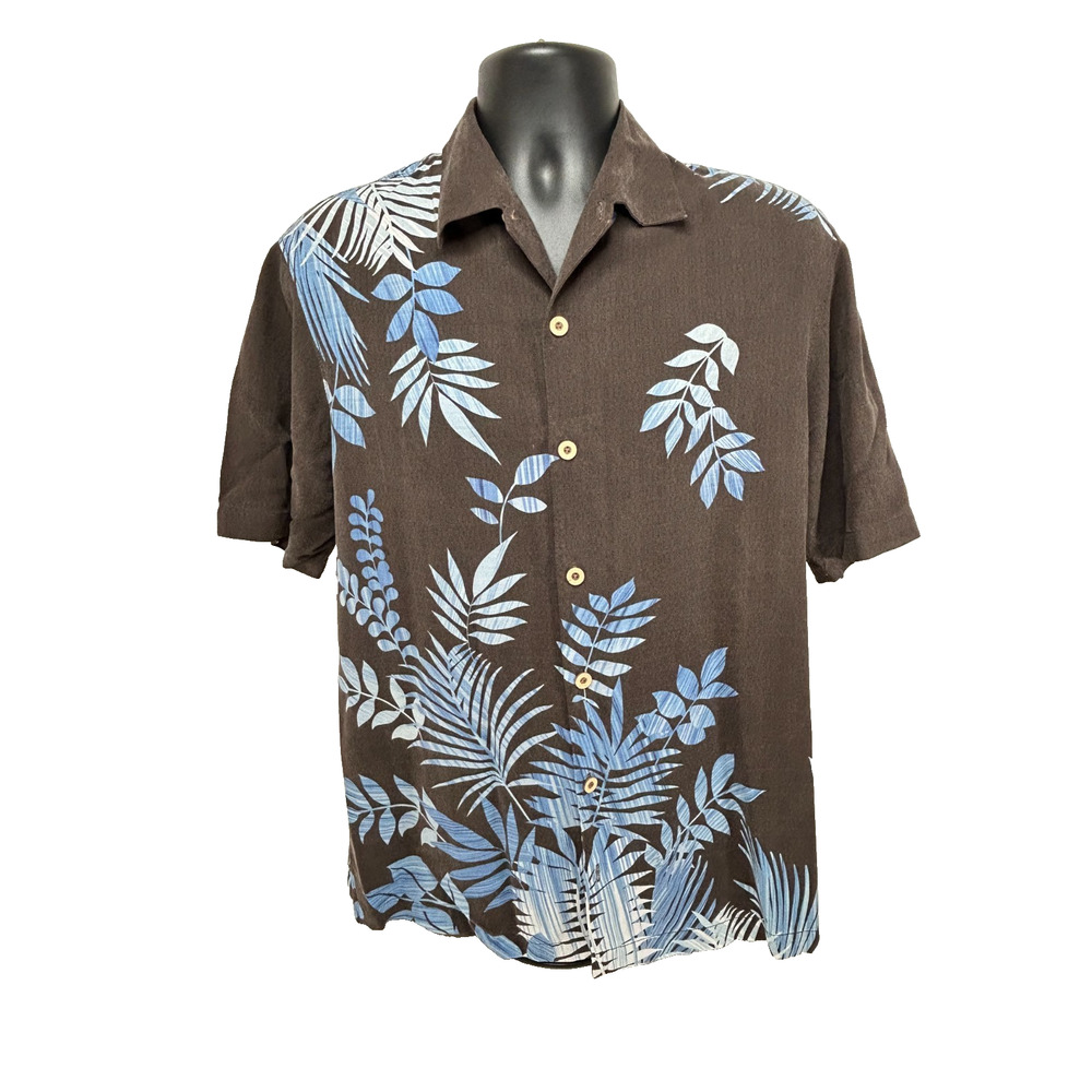 Tommy Bahama Shirt 100% Silk Hawaiian Brown Floral Vacation Camp Shirt Sz M